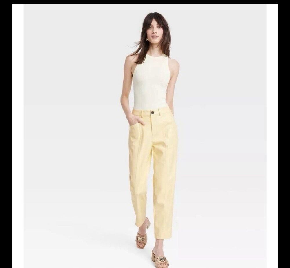 A New Day High-Rise Faux Leather Ankle Trousers -Yellow Women's 14 New
